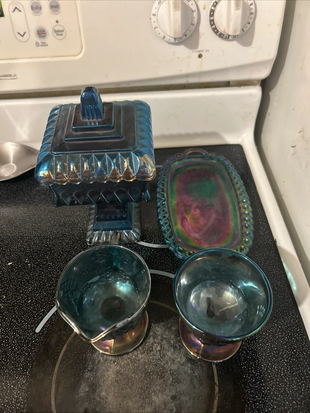 Vintage Blue Iridescent Glass Candy Dish Set - photo 2