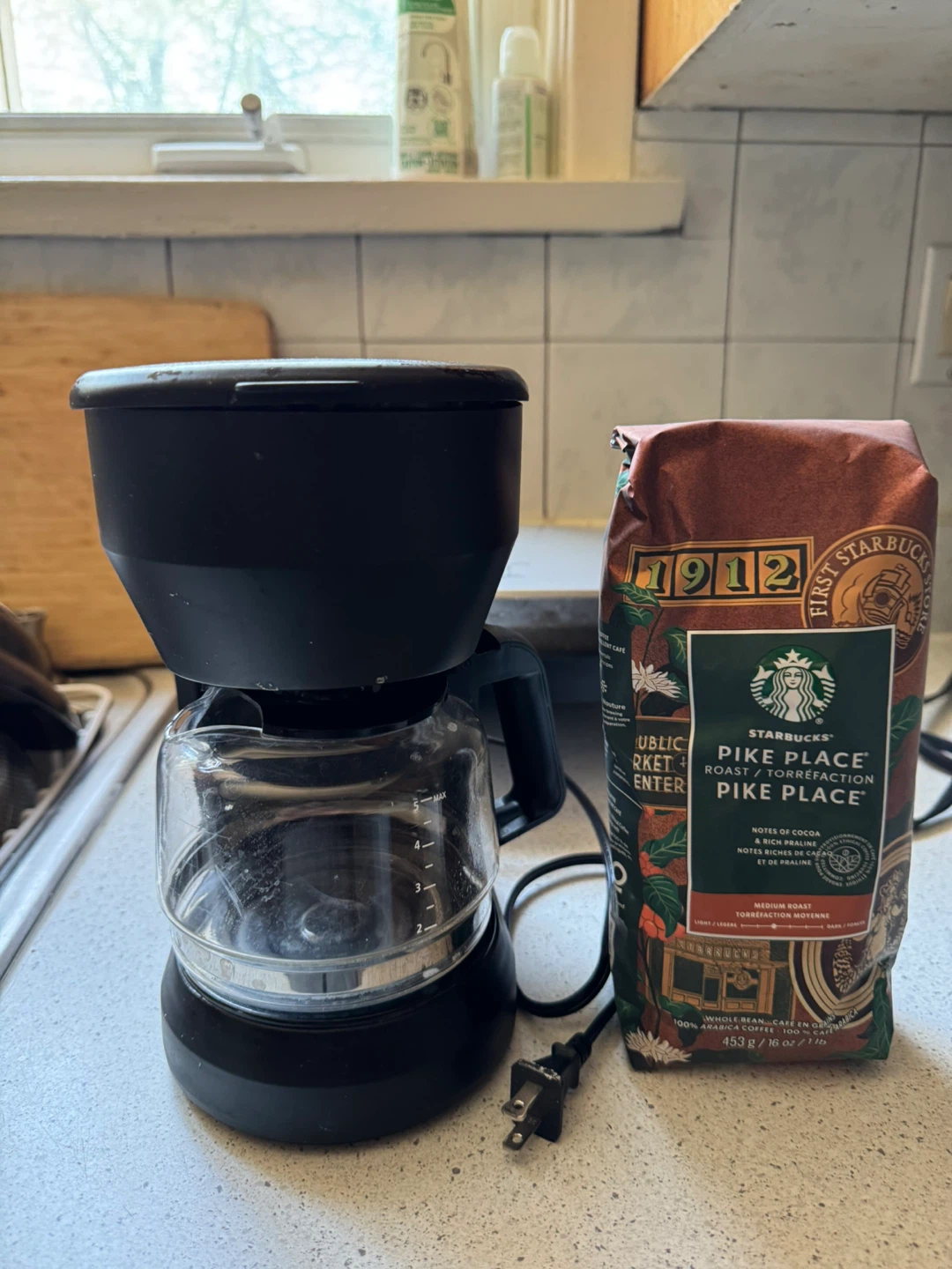 Black Drip Coffee Maker with Starbucks Pike Place Coffee