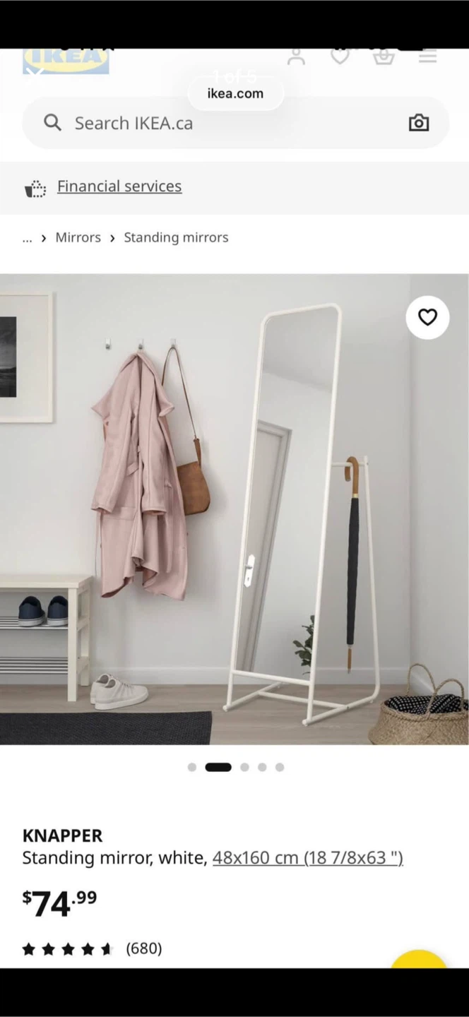 IKEA KNAPPER Standing Mirror White 48x160 cm