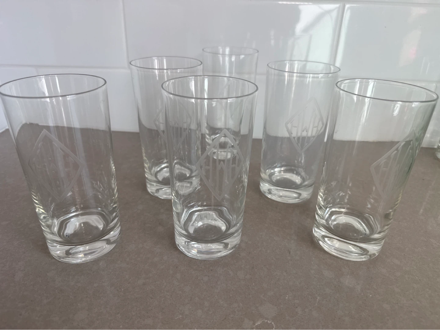 Set of 6 Vintage Tall Glasses monogram