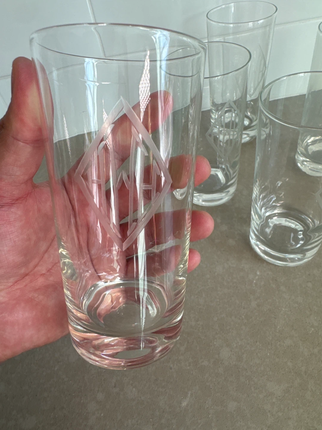 Set of 6 Vintage Tall Glasses monogram - photo 2