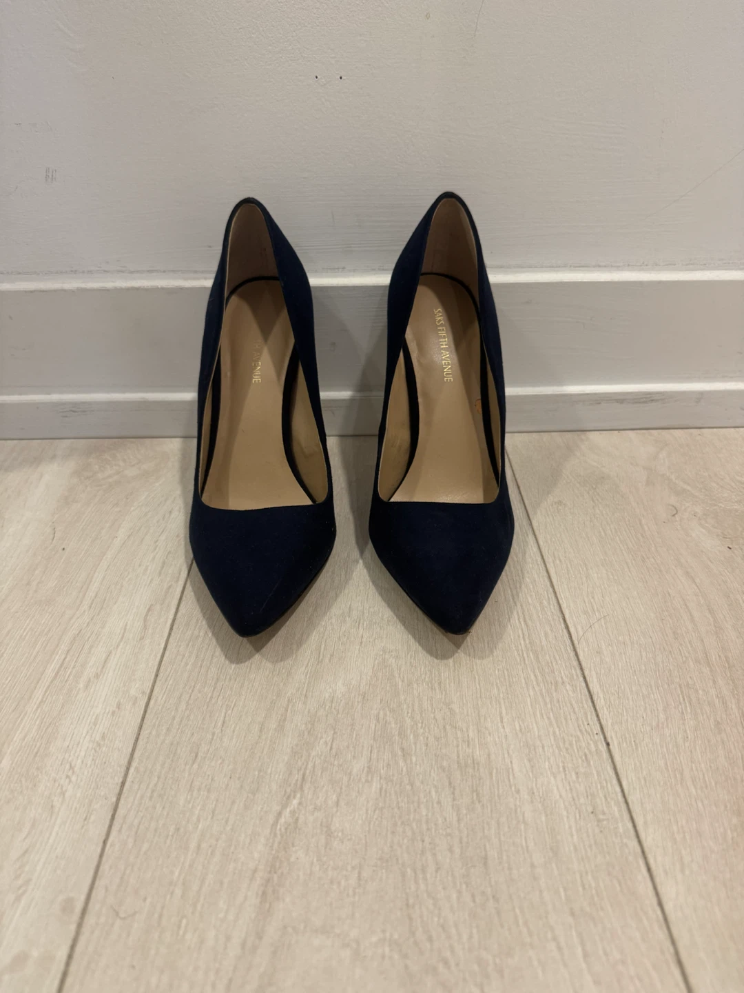 Navy Suede Pointed Toe Heels - Saks Fifth