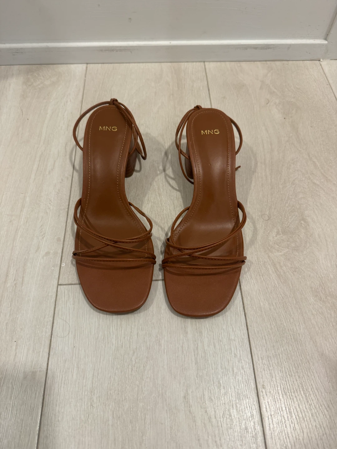 Mango Brown Strappy Block Heel Sandals