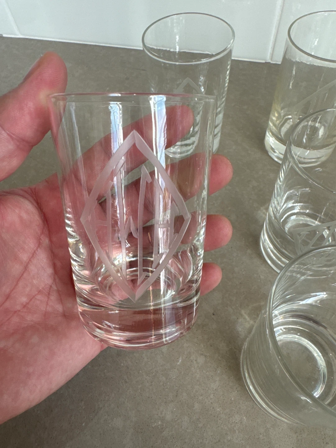 Set of 7 Clear Glass Tumblers with Etched Design - photo 2
