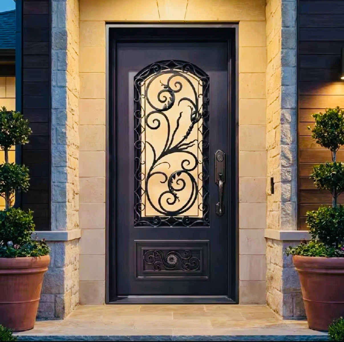 Decorative Entry Door with Wrought Iron Accent