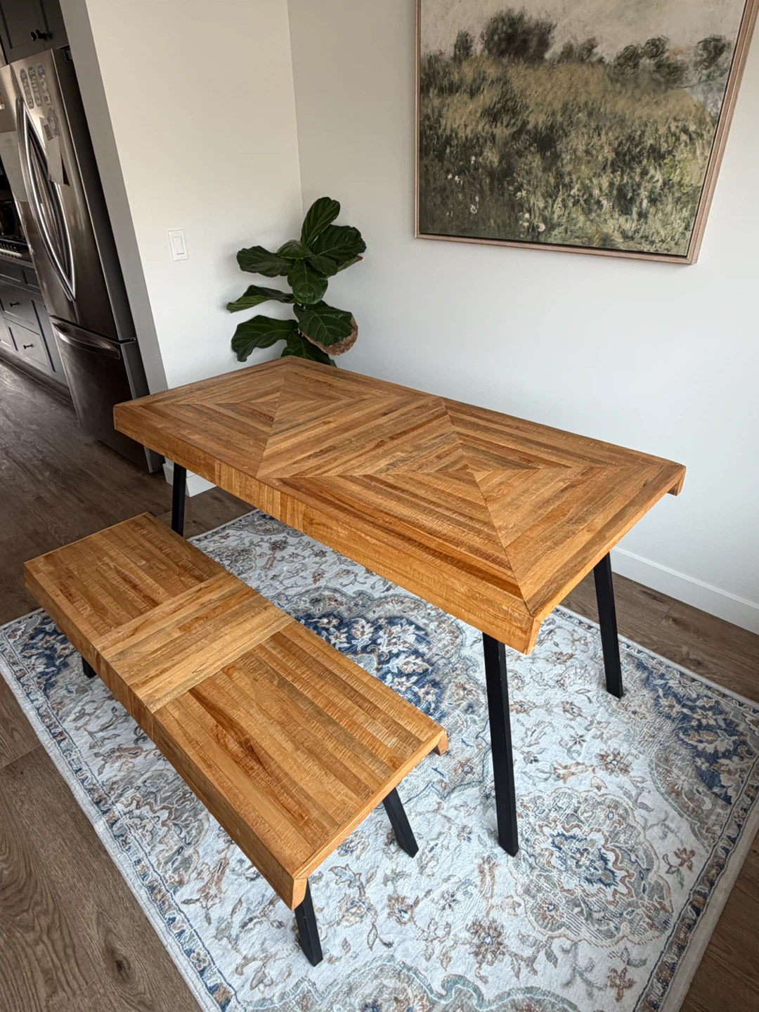 Wooden Dining Table and Bench Set