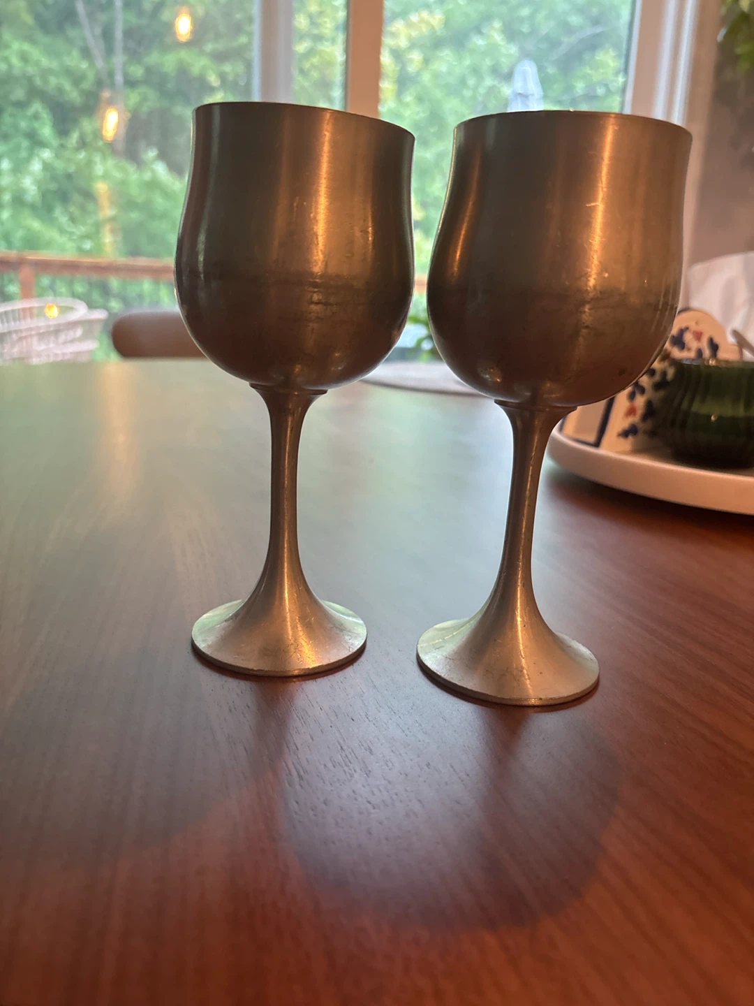 Set of 2 Pewter Wine Goblets