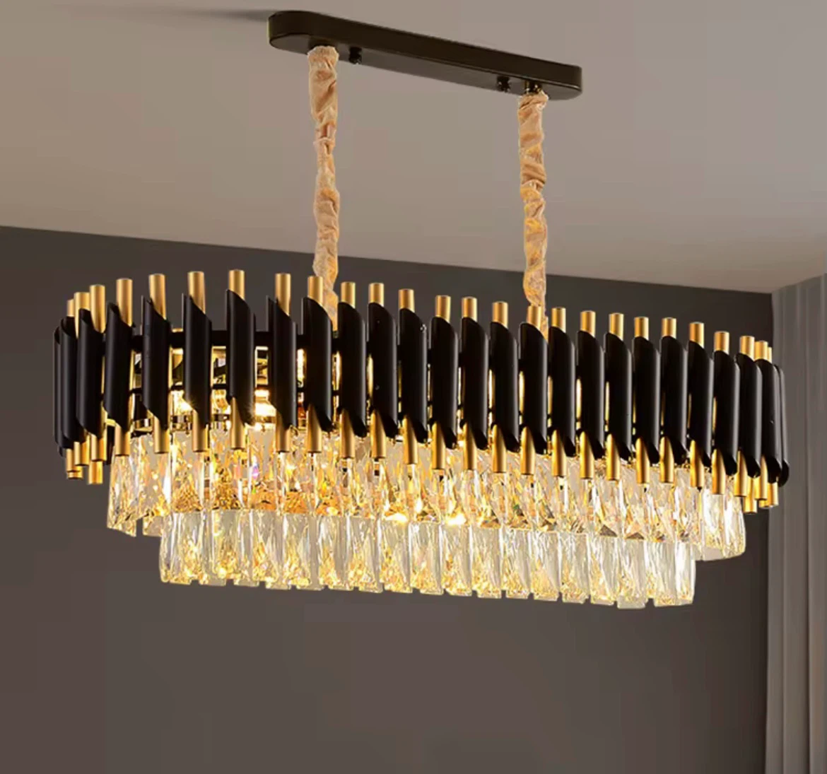 Modern Chandelier Black & Gold Crystal Pendant Light Fixture - photo 2