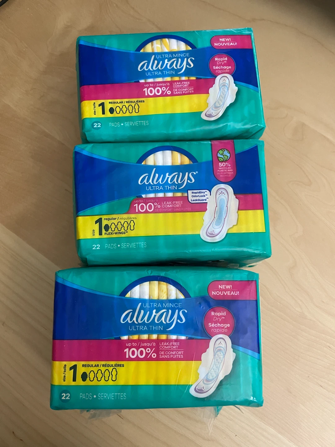 Always Ultra Thin Pads - Regular, 3x 22 Packs