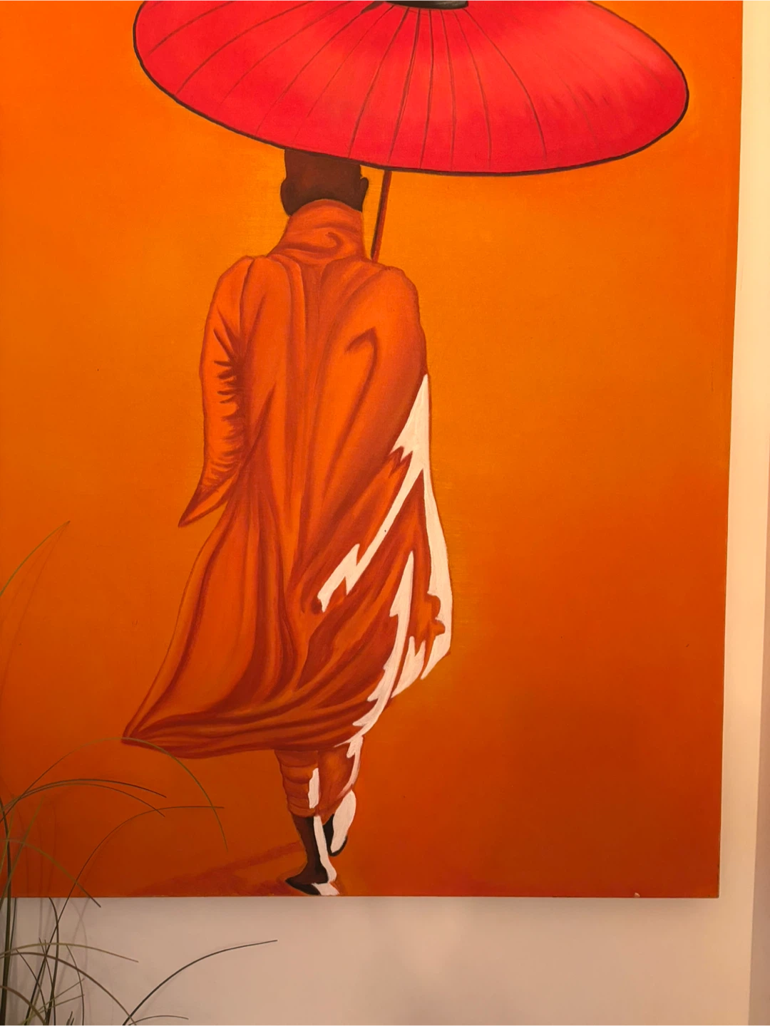 Original Painting of Monks with Umbrella