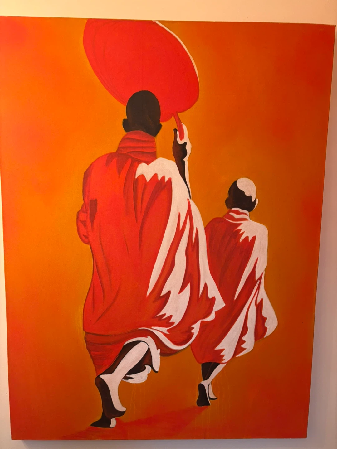 Original Painting of Monks with Umbrella - photo 3