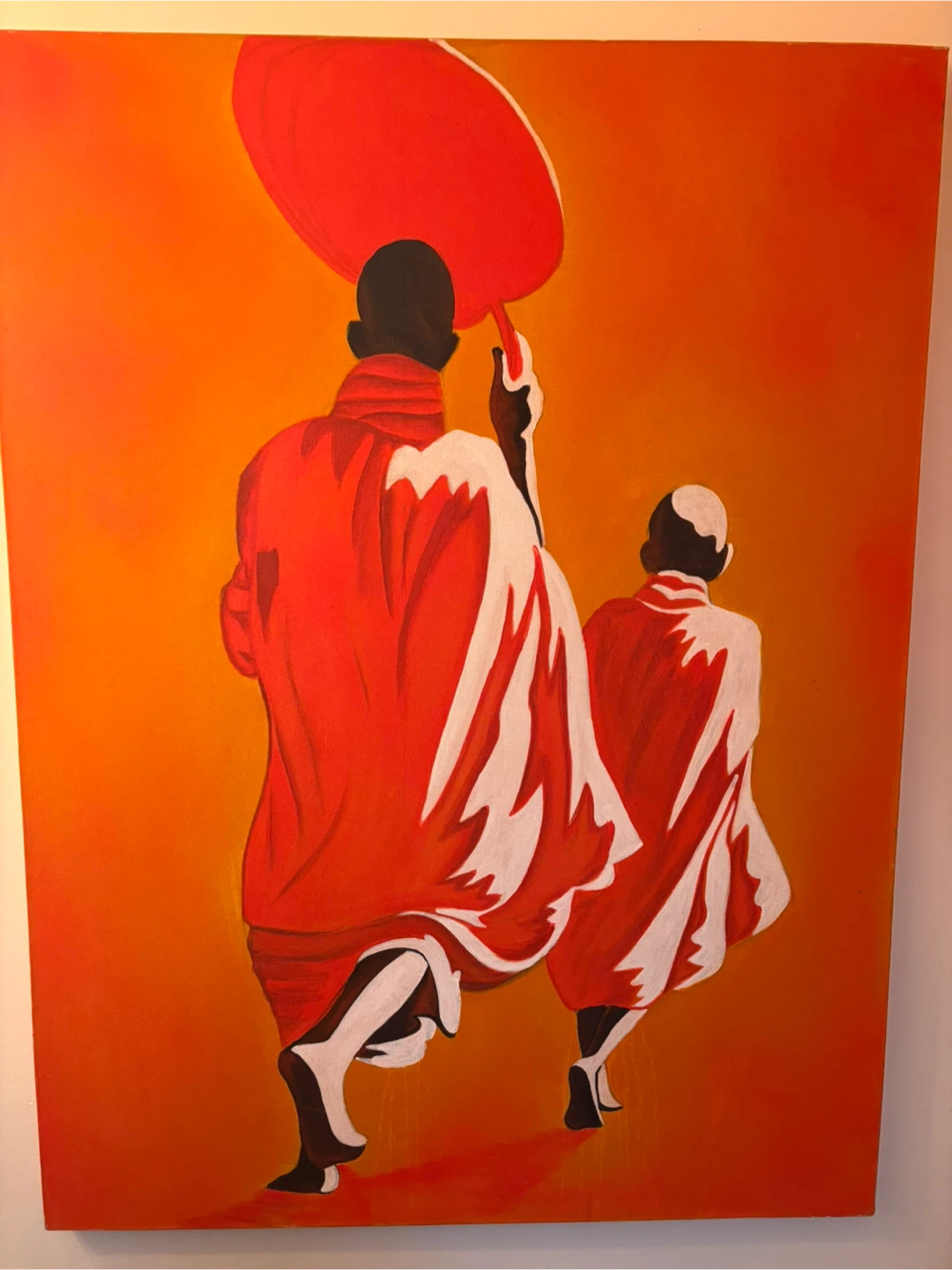 Original Painting of Monks with Umbrella - photo 4