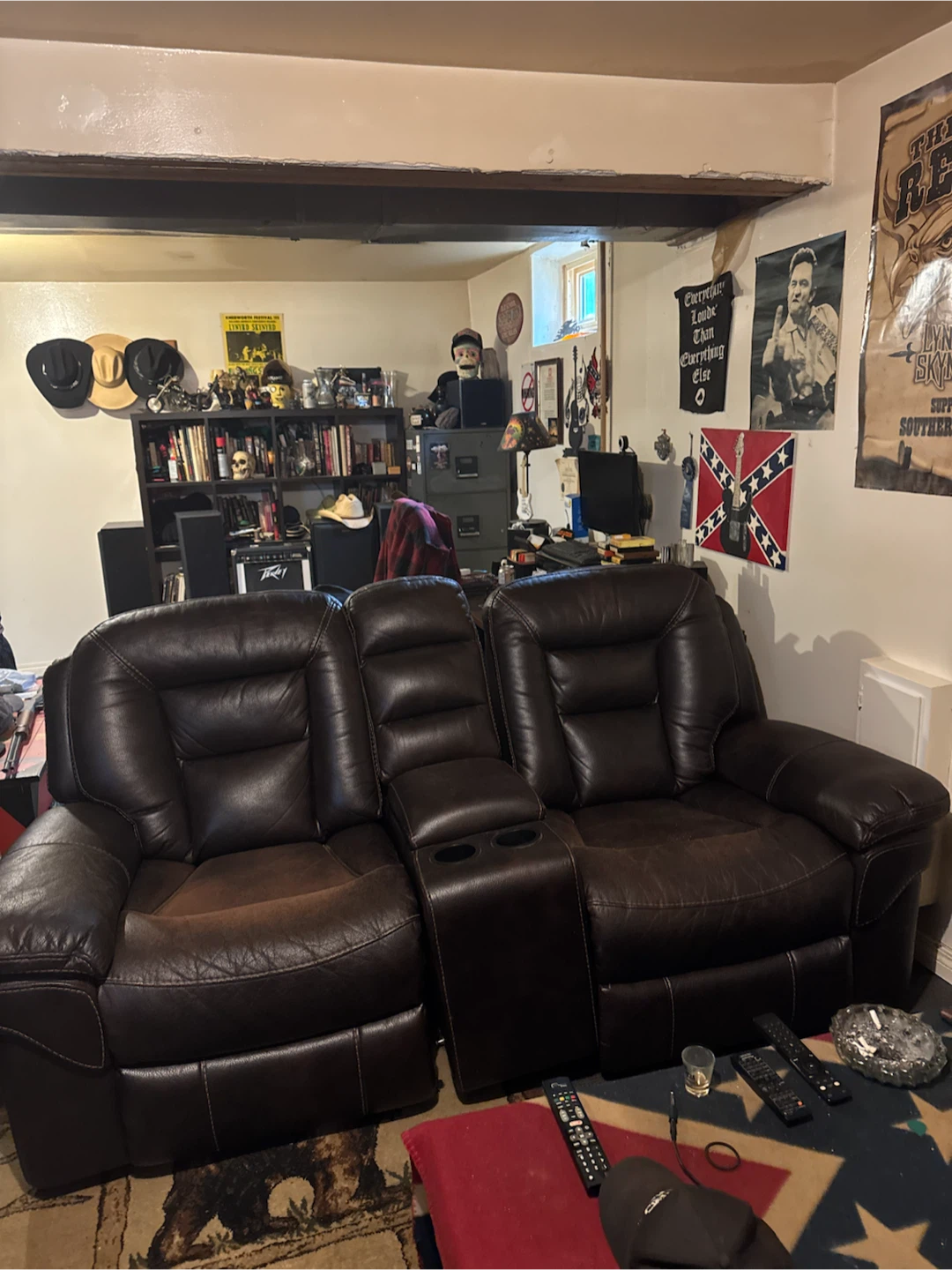 Leather reclining love seat