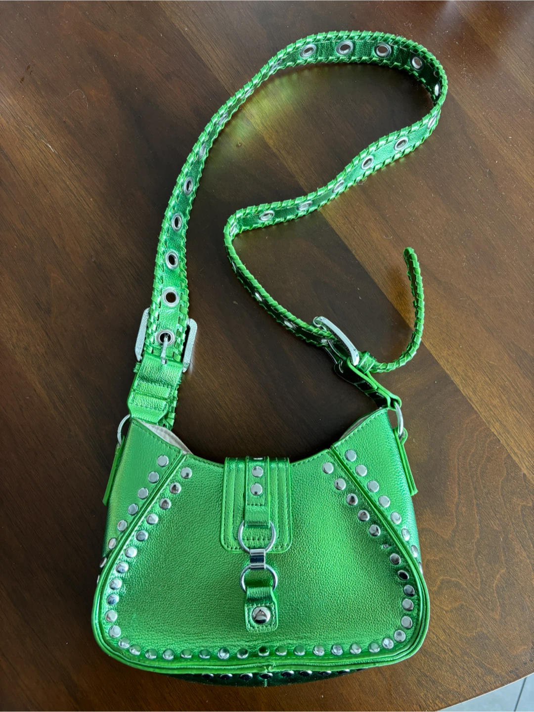 Urban Outfitters, Green Metallic Studded Shoulder Bag