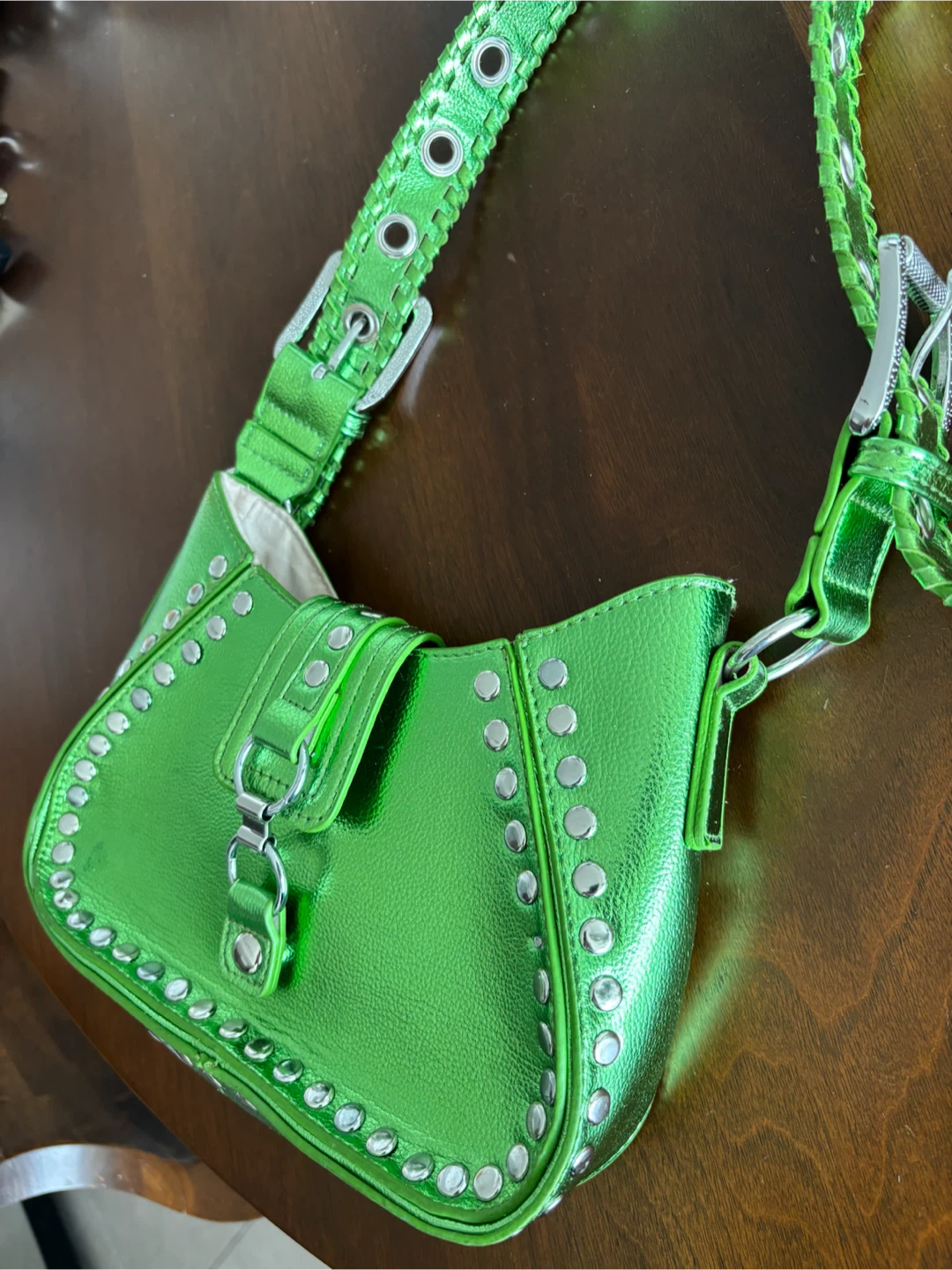 Urban Outfitters, Green Metallic Studded Shoulder Bag - photo 2