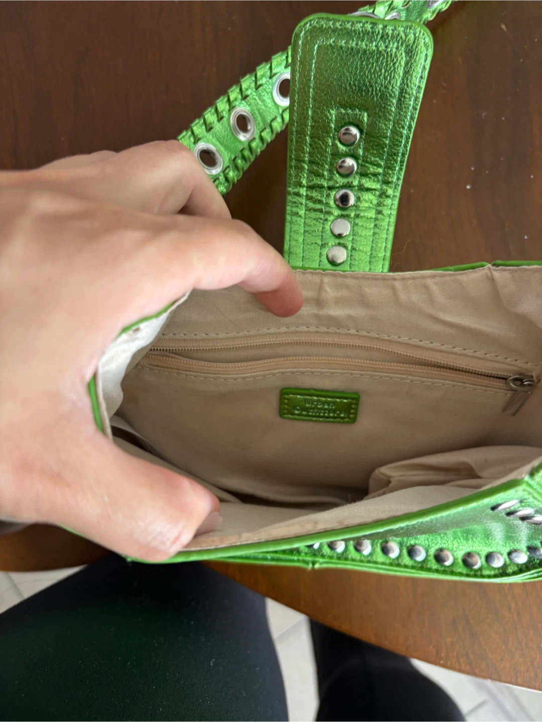Urban Outfitters, Green Metallic Studded Shoulder Bag - photo 3