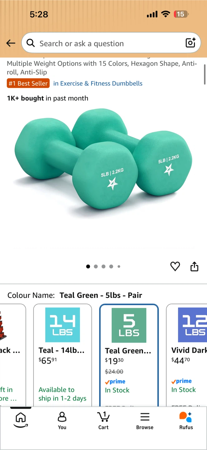 Yes4All Teal Green Dumbbells - 5LB Pair - photo 3