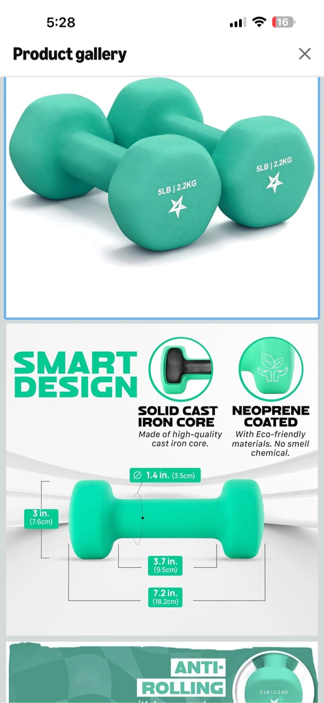Yes4All Teal Green Dumbbells - 5LB Pair - photo 5