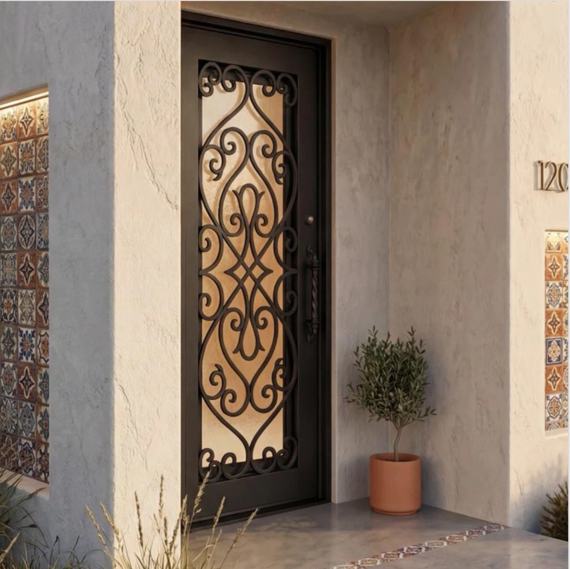 Wrought Iron Entry Door with Decorative Glass - photo 2