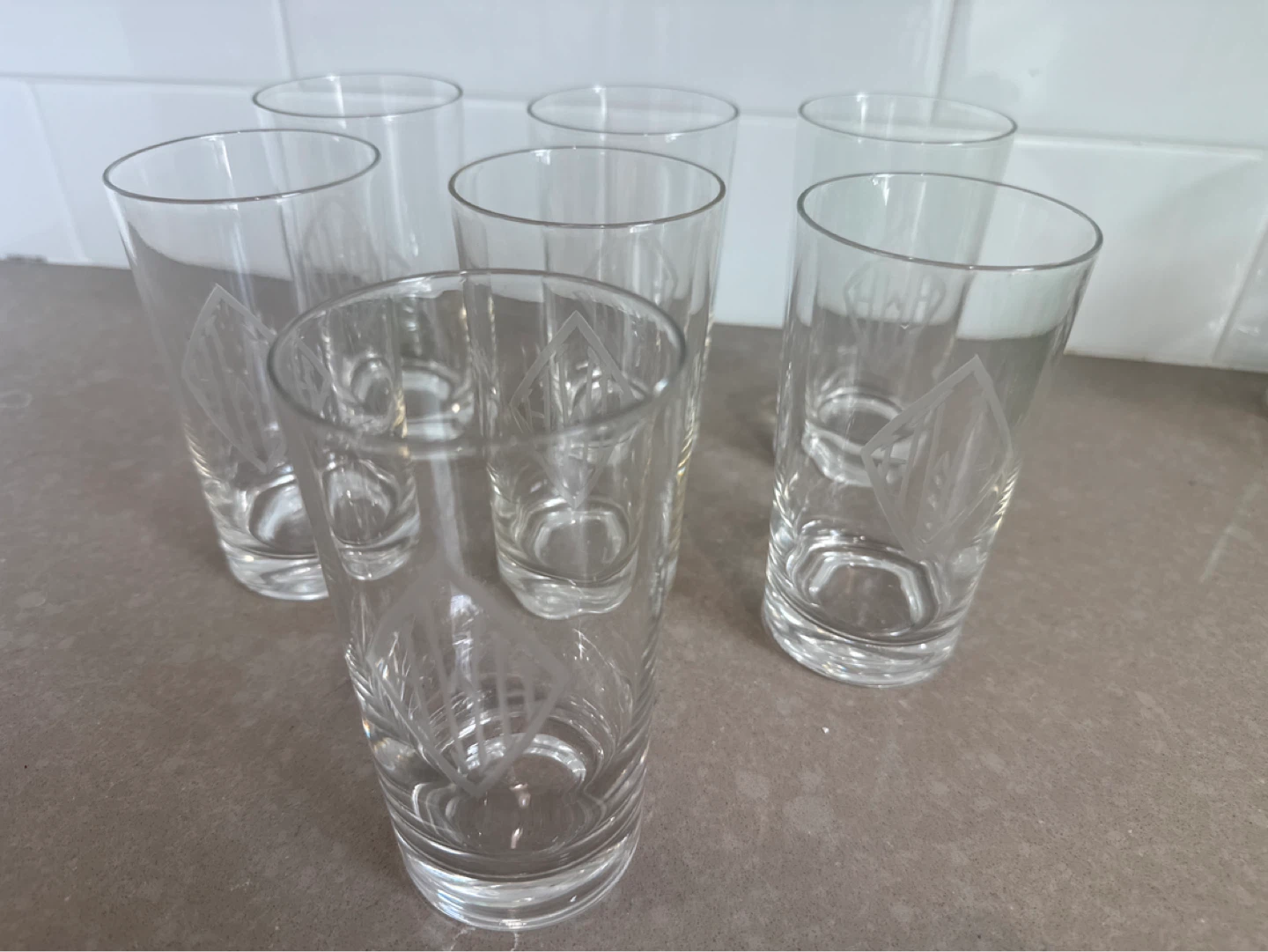 Monogram vintage Set of 7 Etched Glass Tumblers