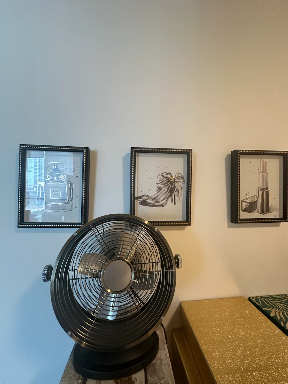 Desk Fan and 3 wall pics