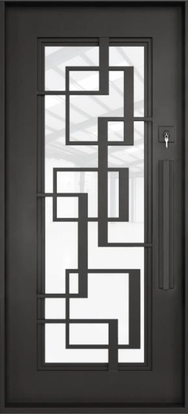 Modern Black wrough  iron Front Door with Geometric Glass Insert - photo 2
