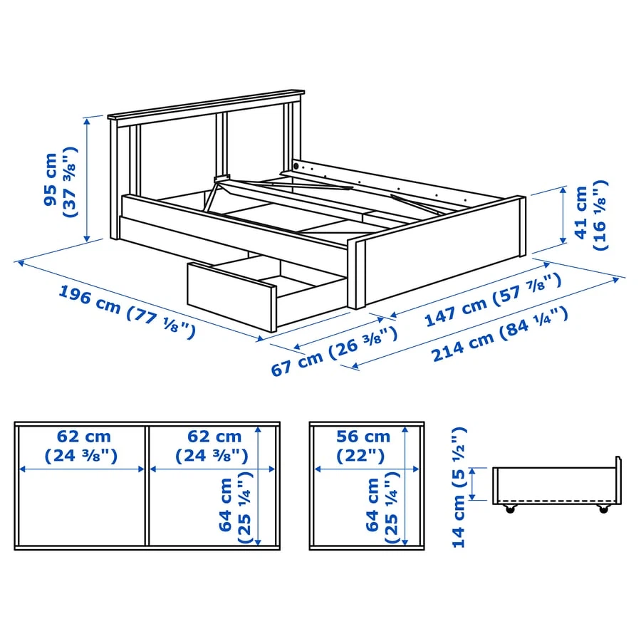 IKEA SONGESAND double Bed Frame with Drawers