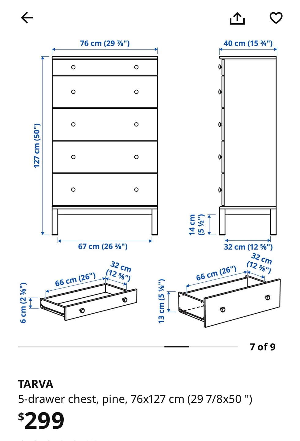 IKEA TARVA dresser with 5 drawers wooden - photo 2