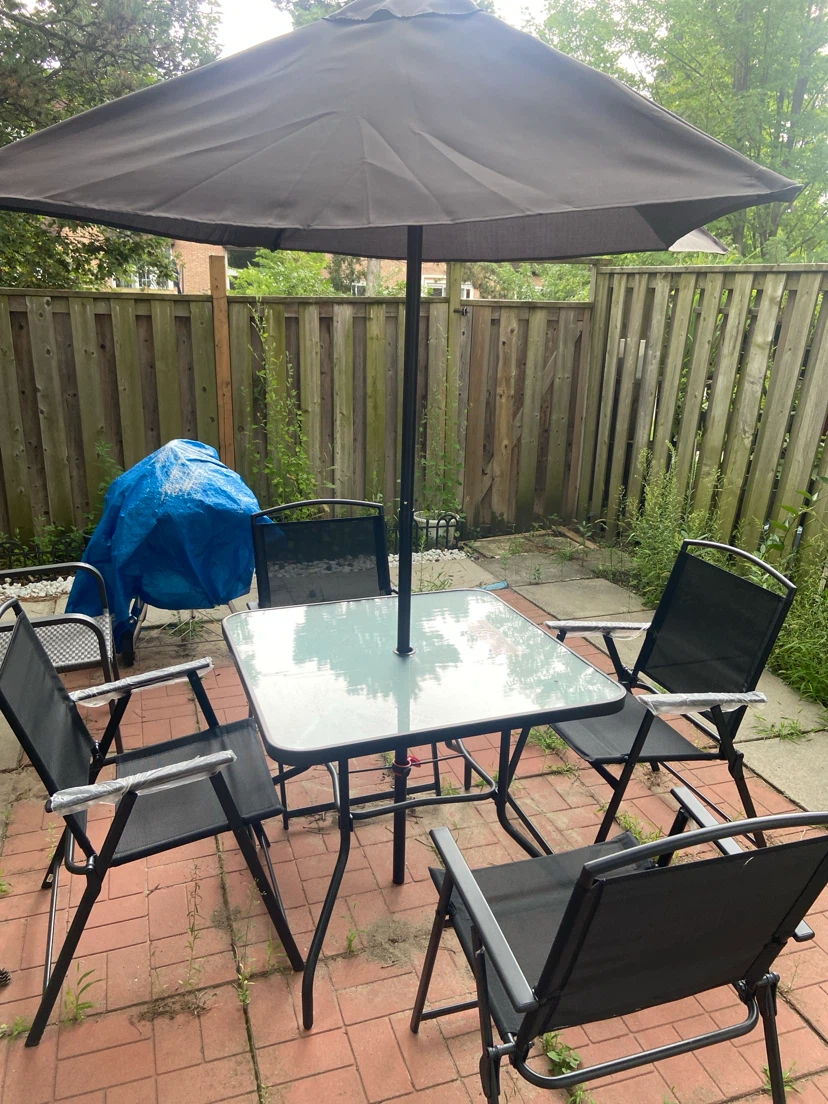 Moving Sale -Patio dining set with umbrella and 4 chairs