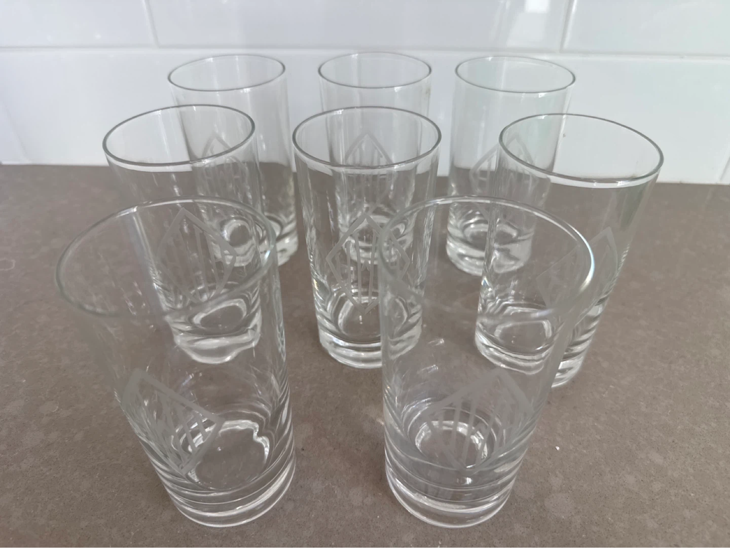 Set of 8 Vintage Etched Glass Tumblers
