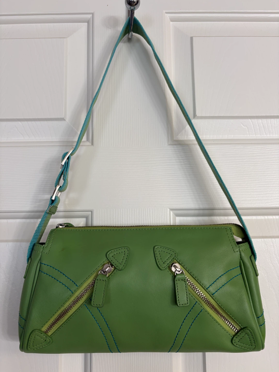 Danier Double Zip Multi-Tone Genuine Leather Shoulder Bag