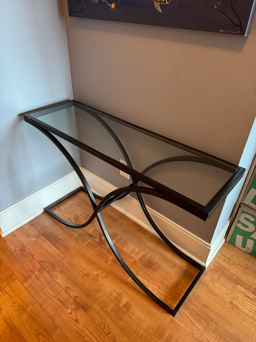 Black metal / glass console table - photo 2