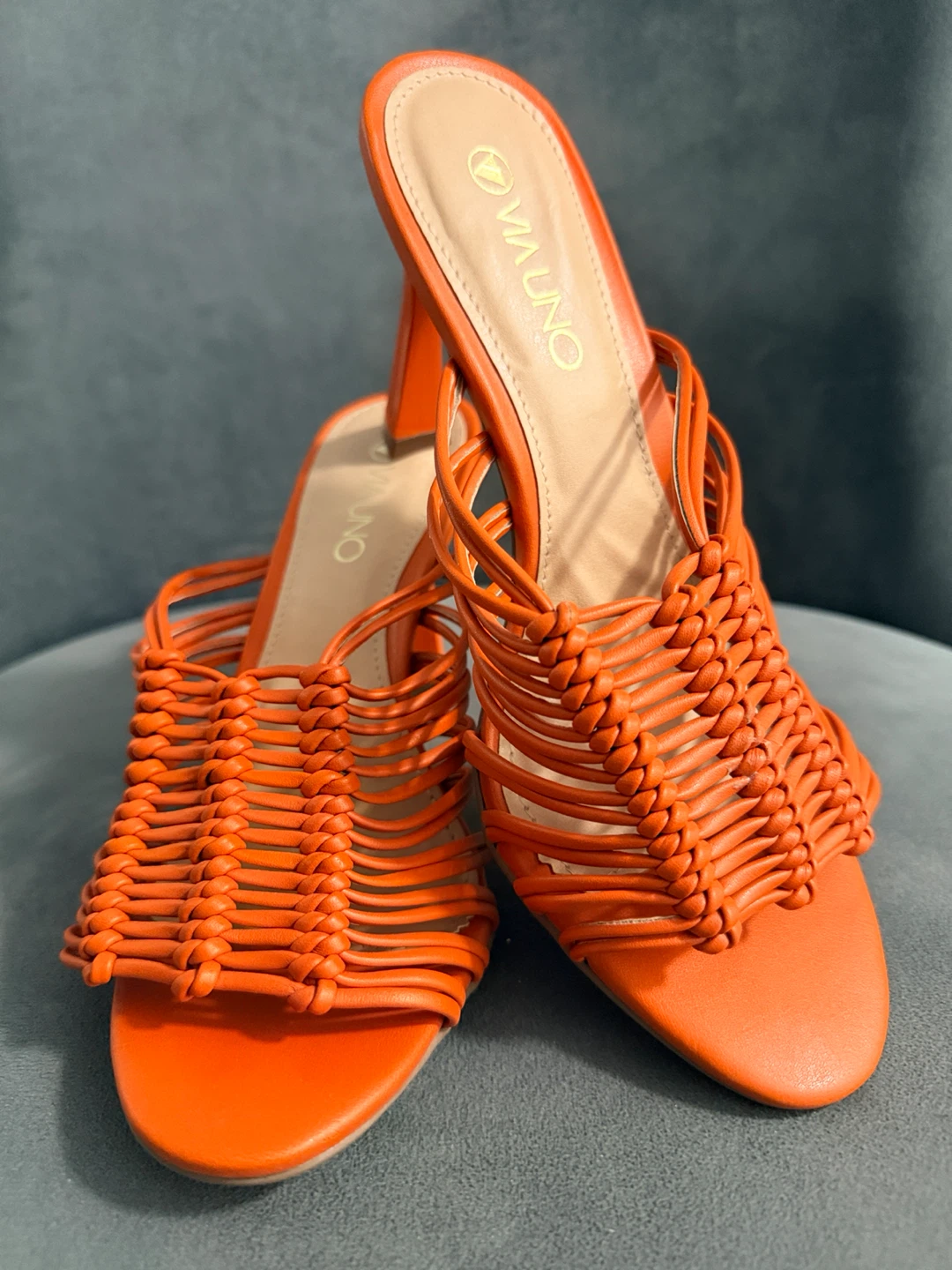 Via Uno Orange Woven Heeled Mules Size 38