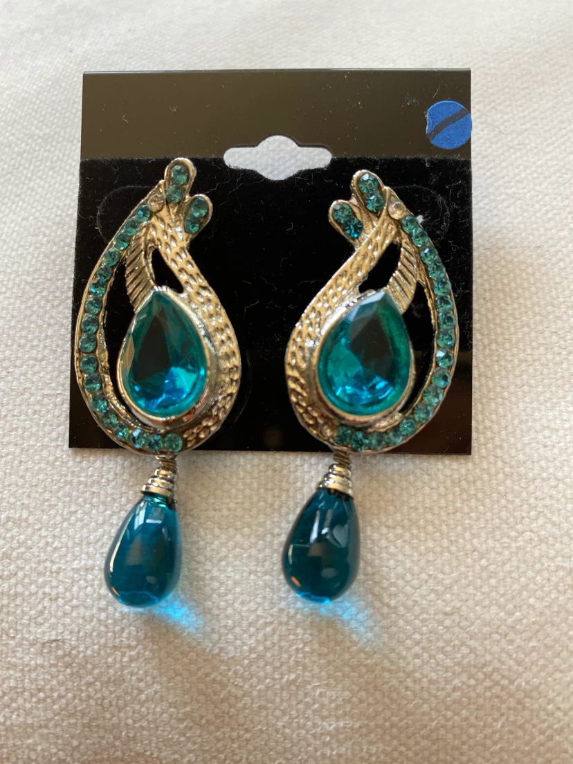 Teardrop Dangle Earrings with Blue Stones