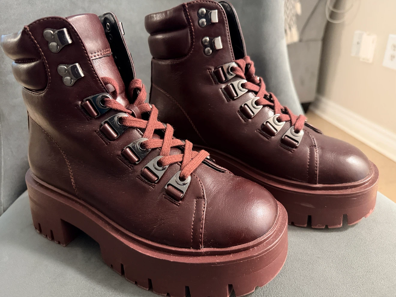 CALL IT SPRING Burgundy Lace-Up Platform Boots