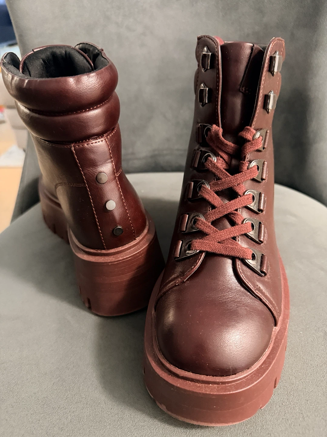 CALL IT SPRING Burgundy Lace-Up Platform Boots - photo 4