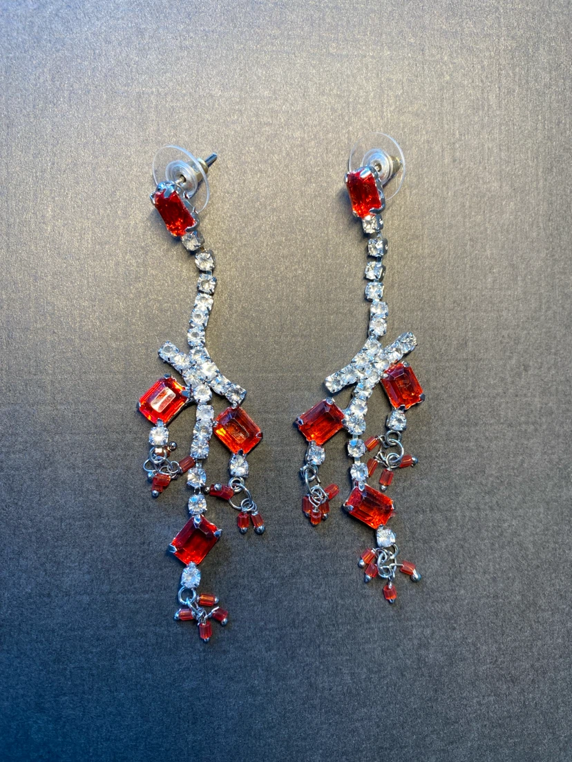 Dangle Earrings with Red and Clear Crystals