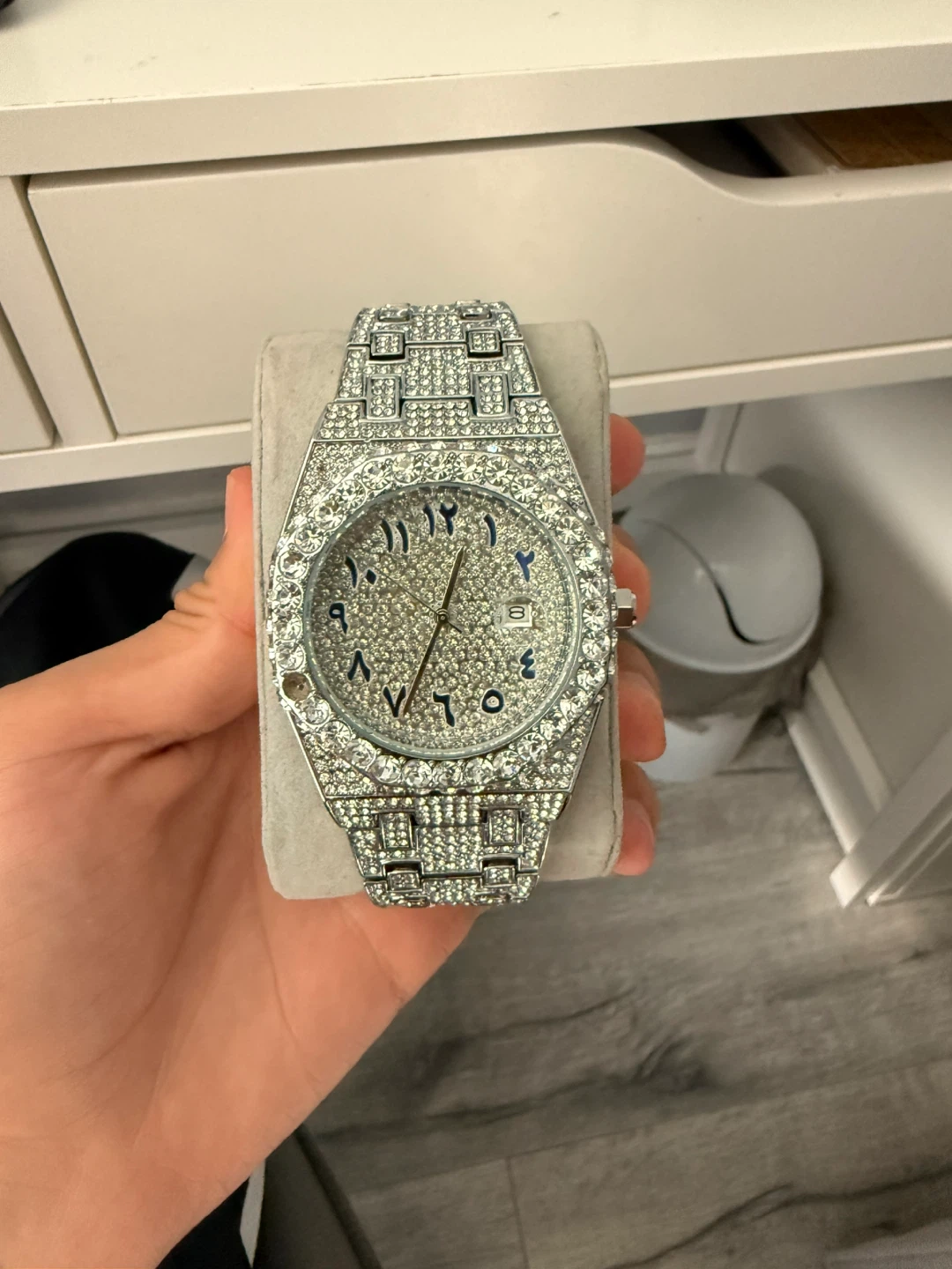 Men's Diamond Bezel Watch with Arabic Numerals