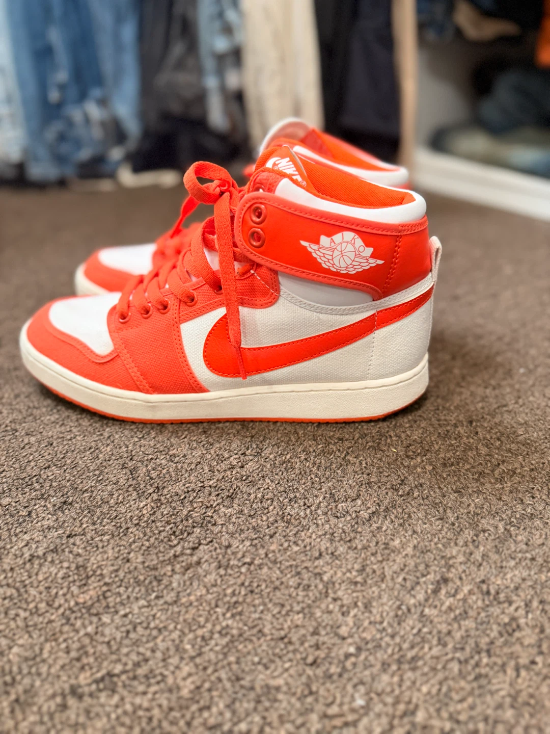Nike Air Jordan 1 High Top Sneakers - Orange and White