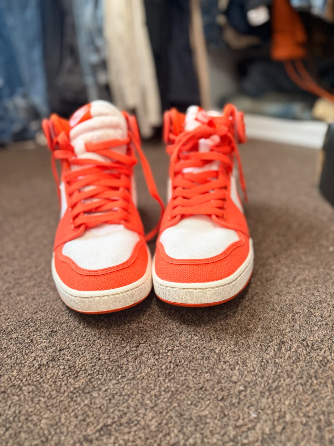 Nike Air Jordan 1 High Top Sneakers - Orange and White - photo 2