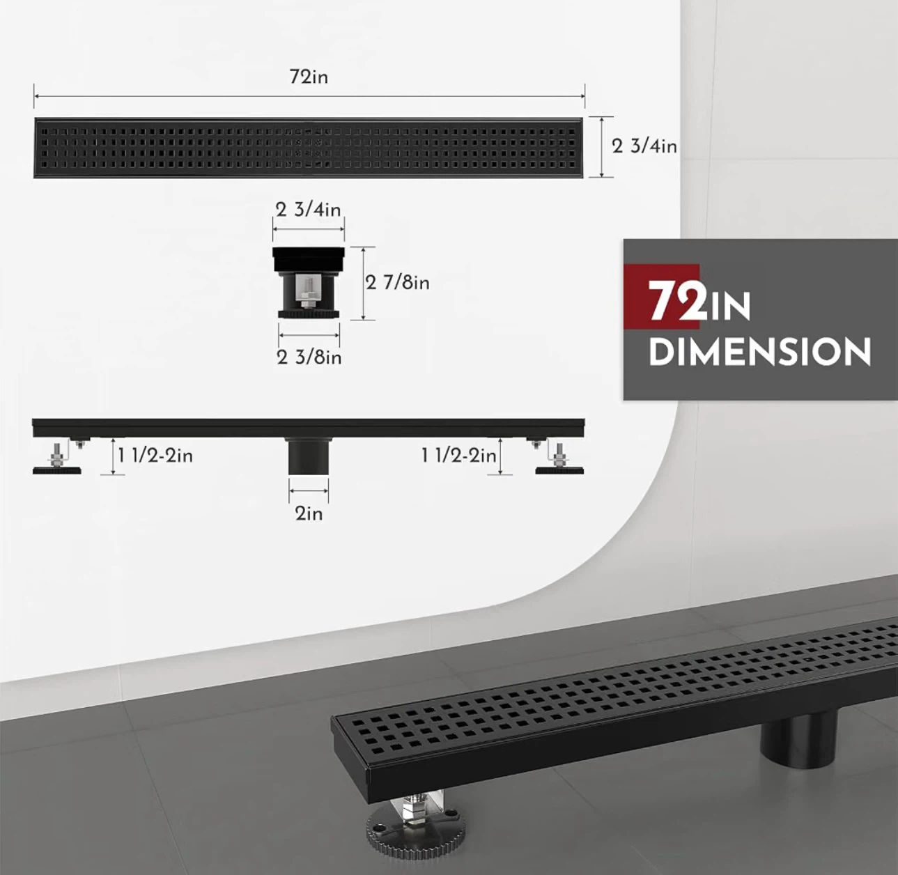 72in Black Linear Shower Drain - photo 3