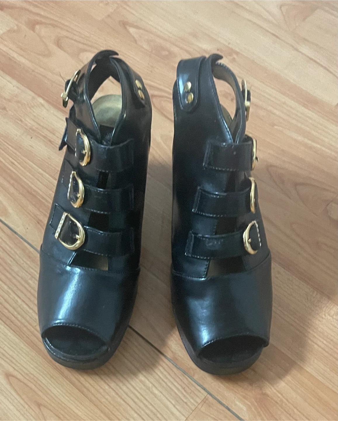 Black Open Toe Heels with Buckles - photo 4