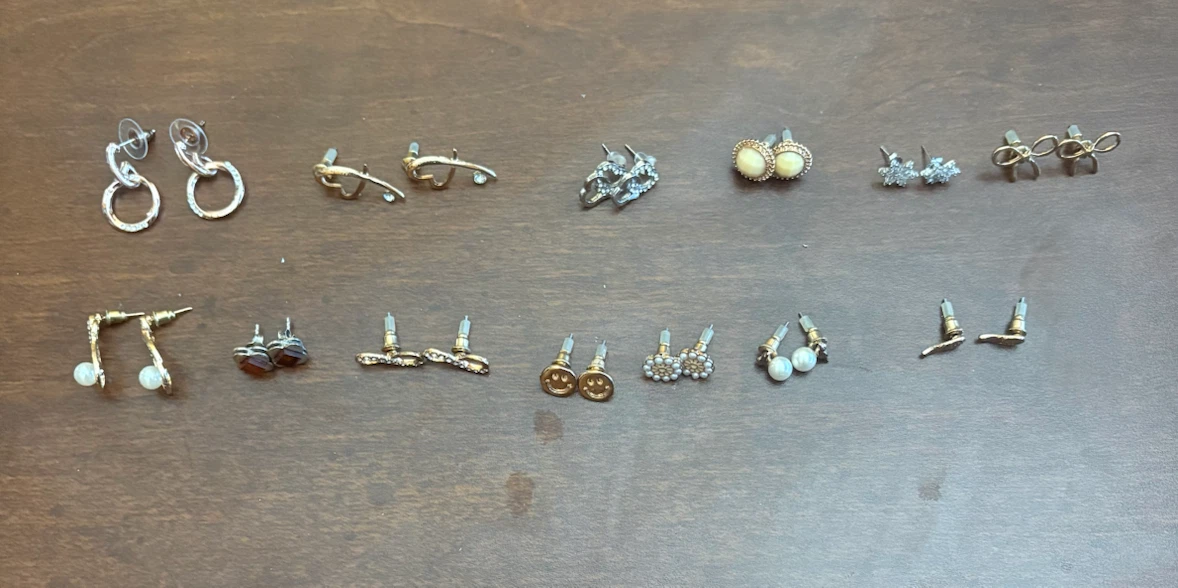 13 pairs of Earrings with Heart shaped box (New) (Free)