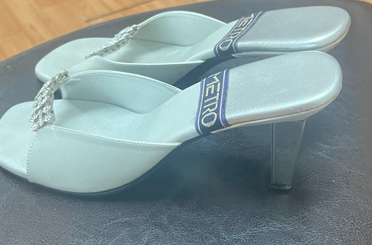 METRO Silver Embellished Heeled Mules