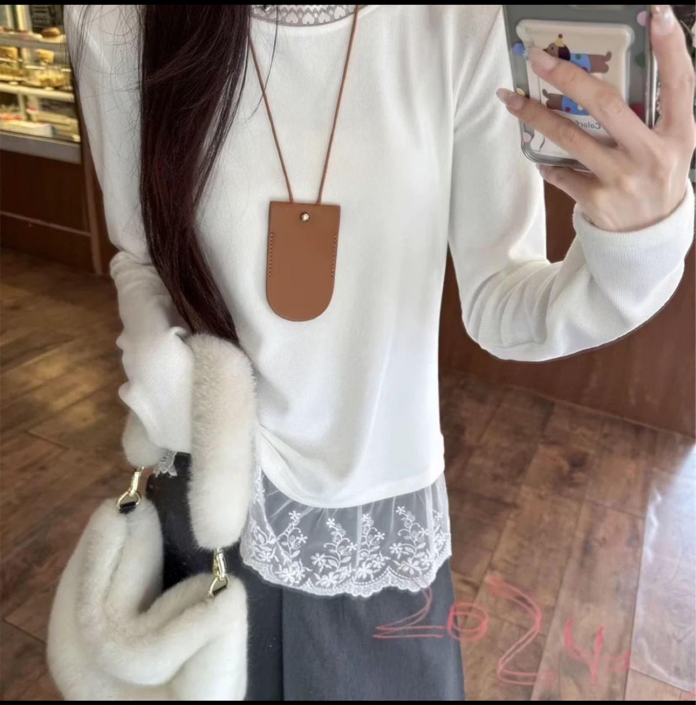 Women's White Long Sleeve Lace Top