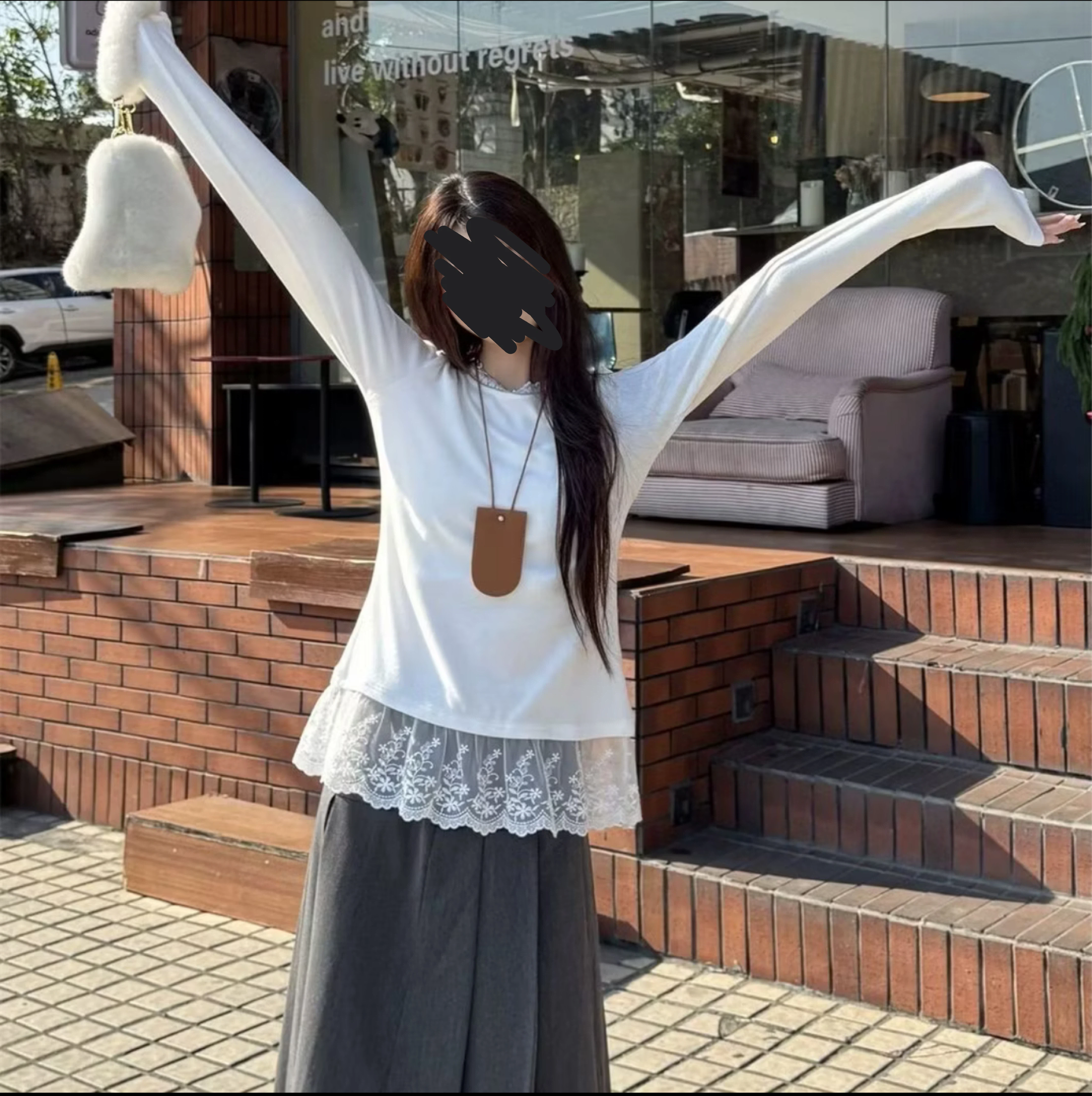 Women's White Long Sleeve Lace Top - photo 2