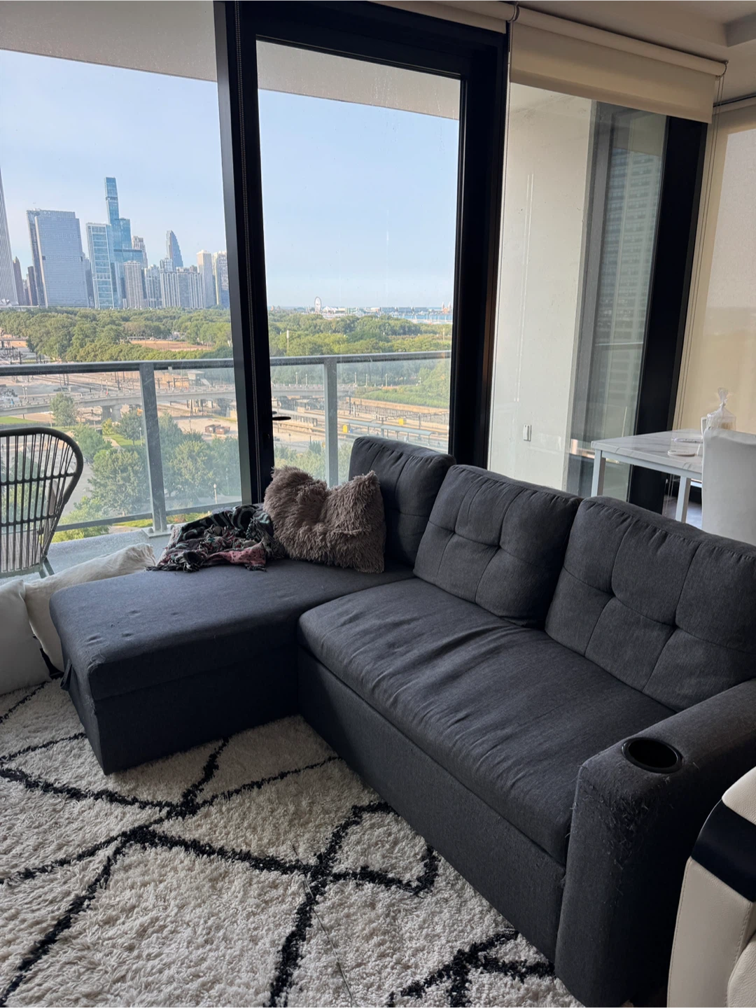 Gray Sectional Sofa with Cup Holders