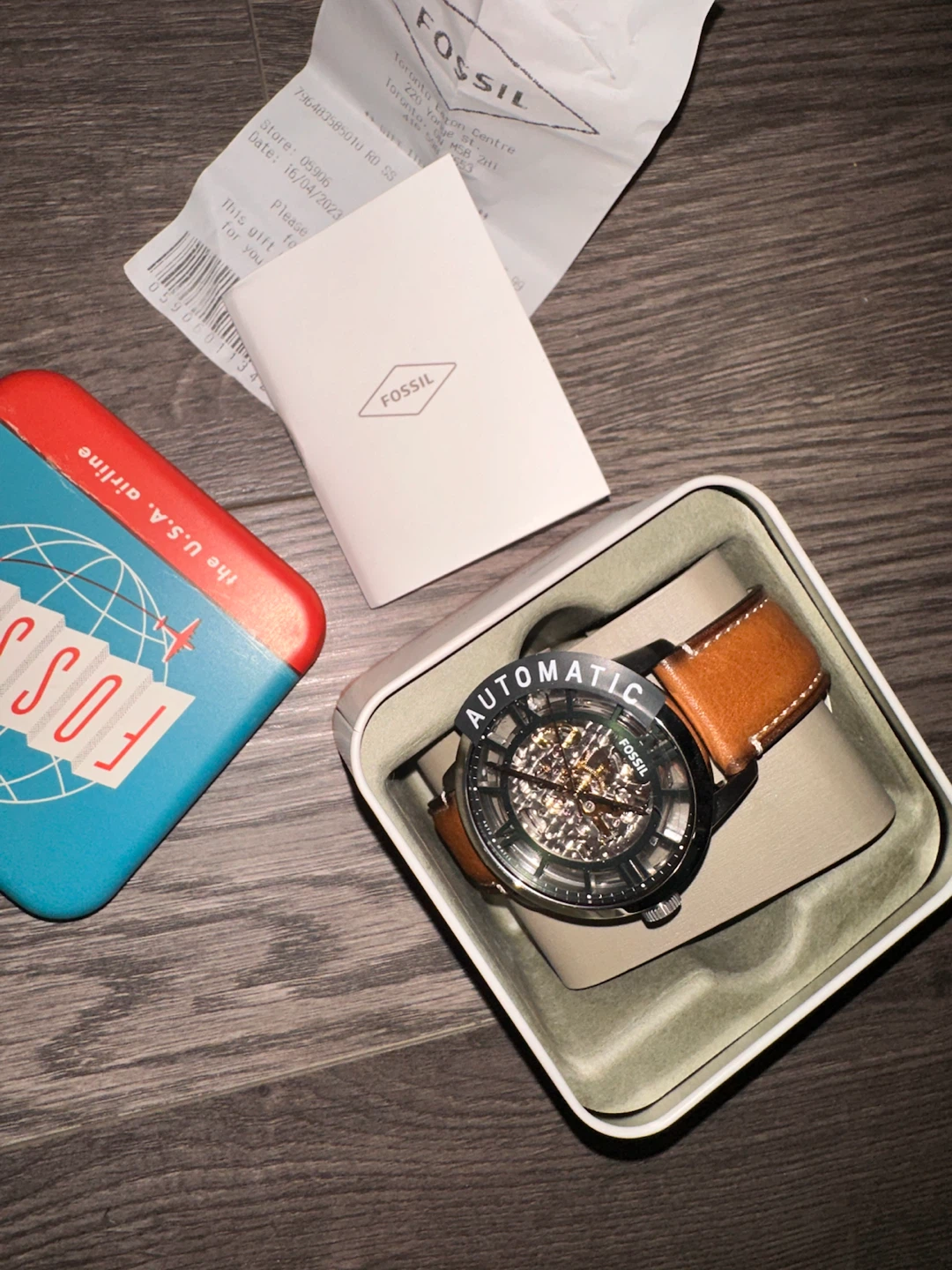 Fossil Automatic Skeleton Watch with Brown Leather Strap
