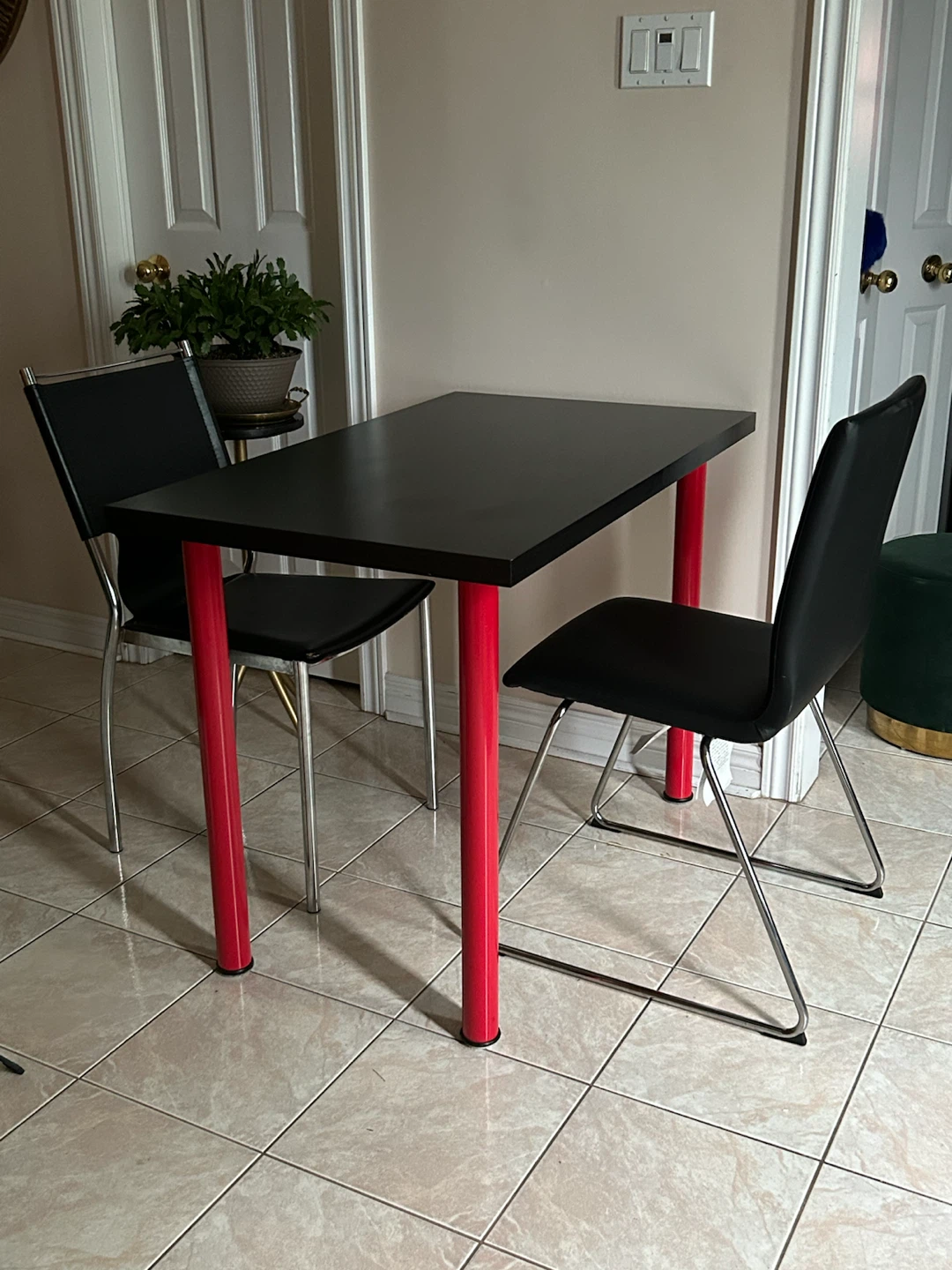 Black Dining Table with Red Legs