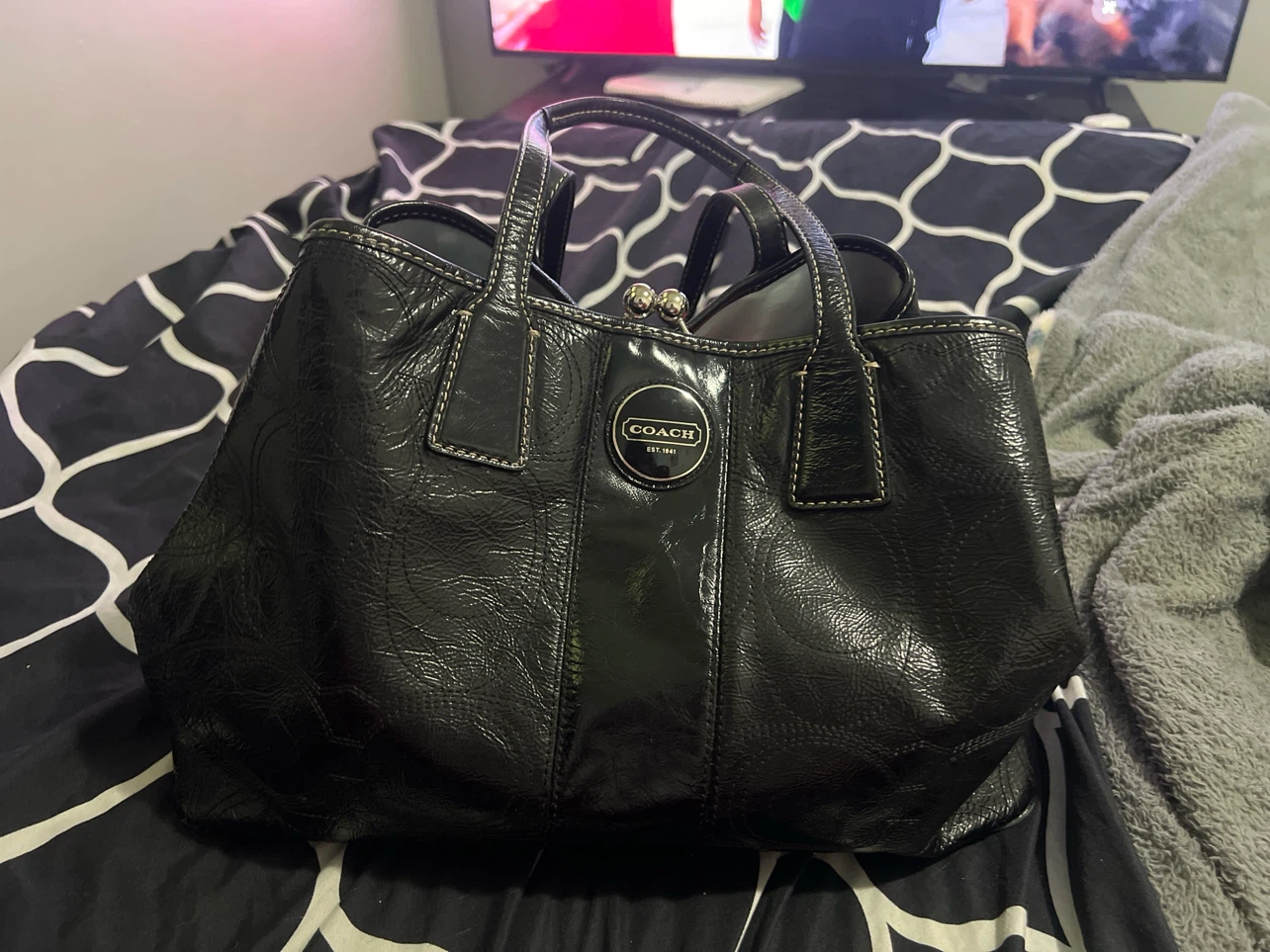 Black Patent Leather Coach Handbag